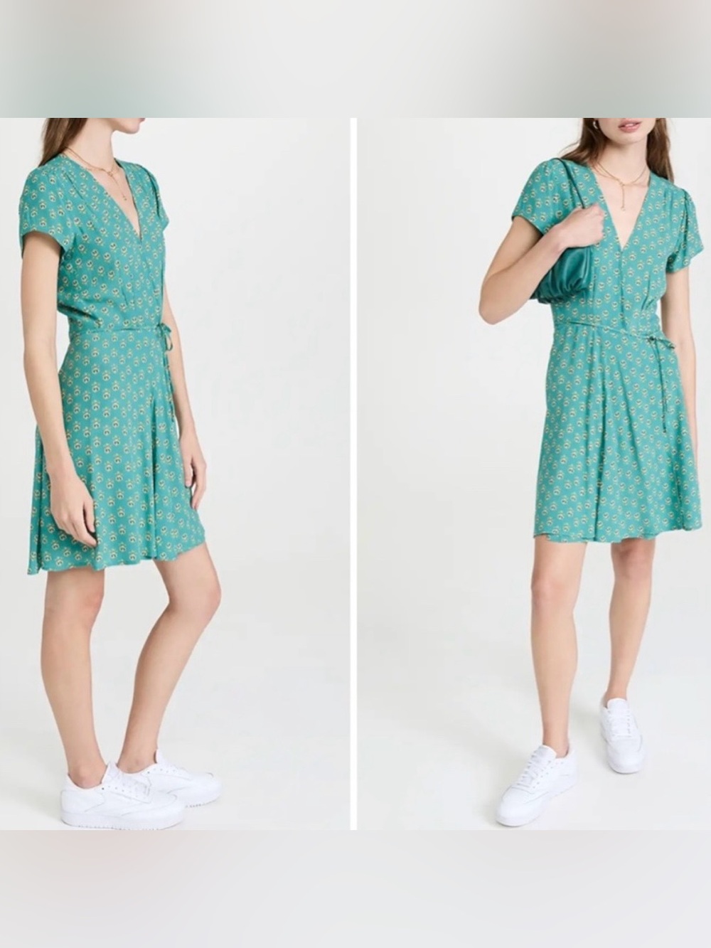 ROLLA’S Cleo Emmylou Wrap Dress Teal Turquoise Floral Print Sz L Summer Coastal